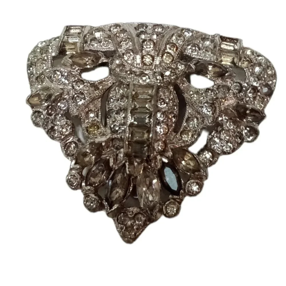art deco clear crystal shoe clip rhodium